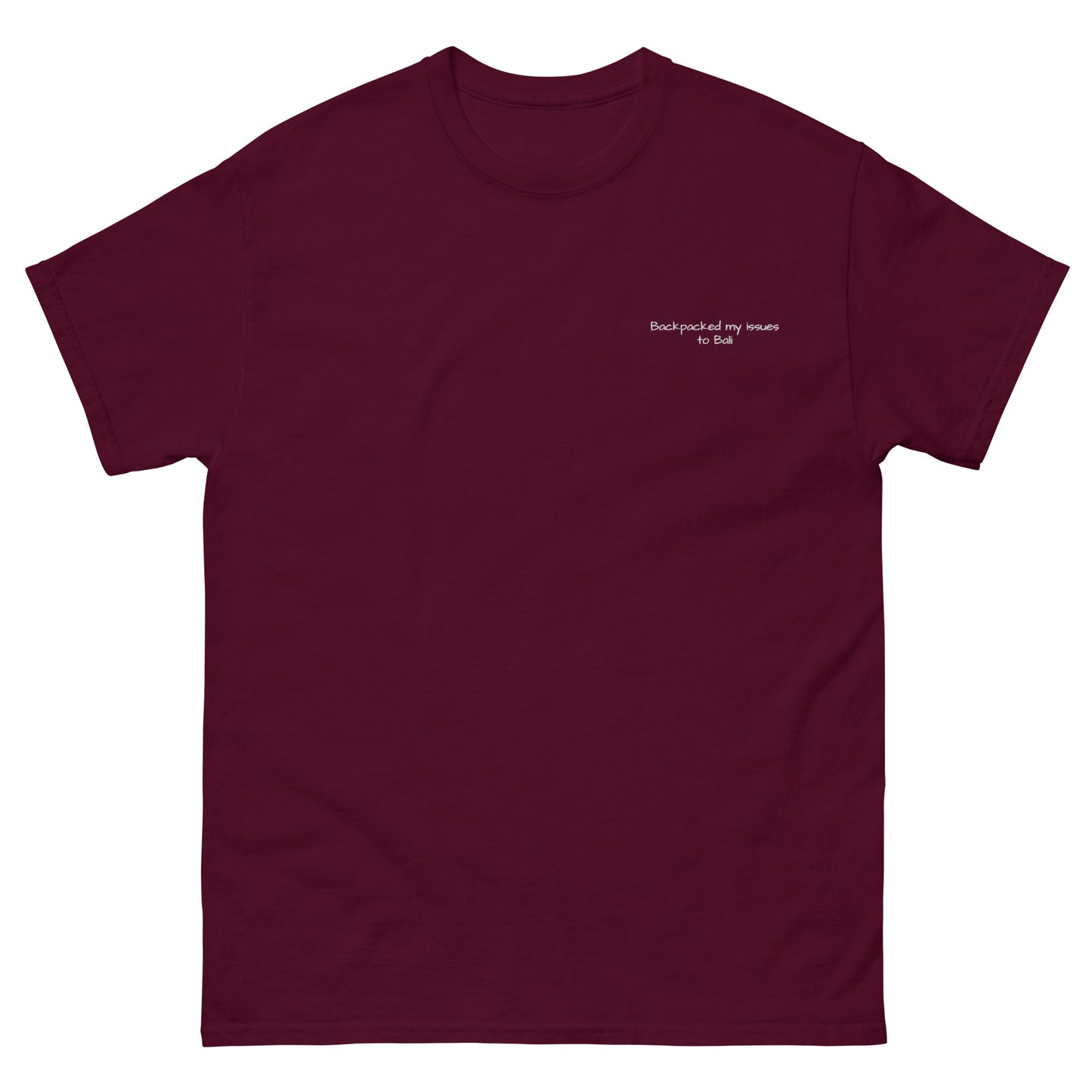 Backpacked my issues to Bali Unisex Embroidered tee for travellers - Travel Clothing