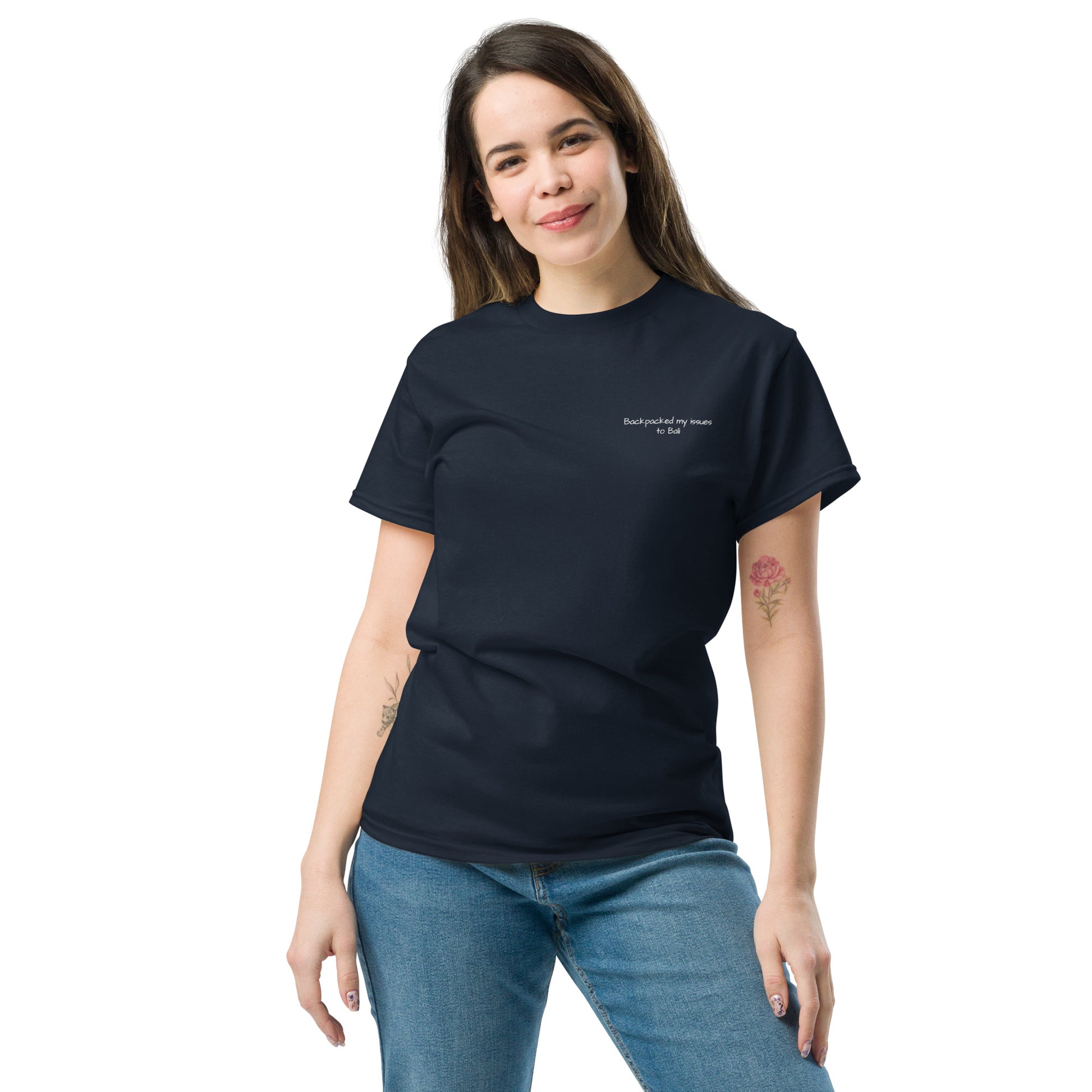 Backpacked my issues to Bali Unisex Embroidered tee for travellers -  Travel Clothing