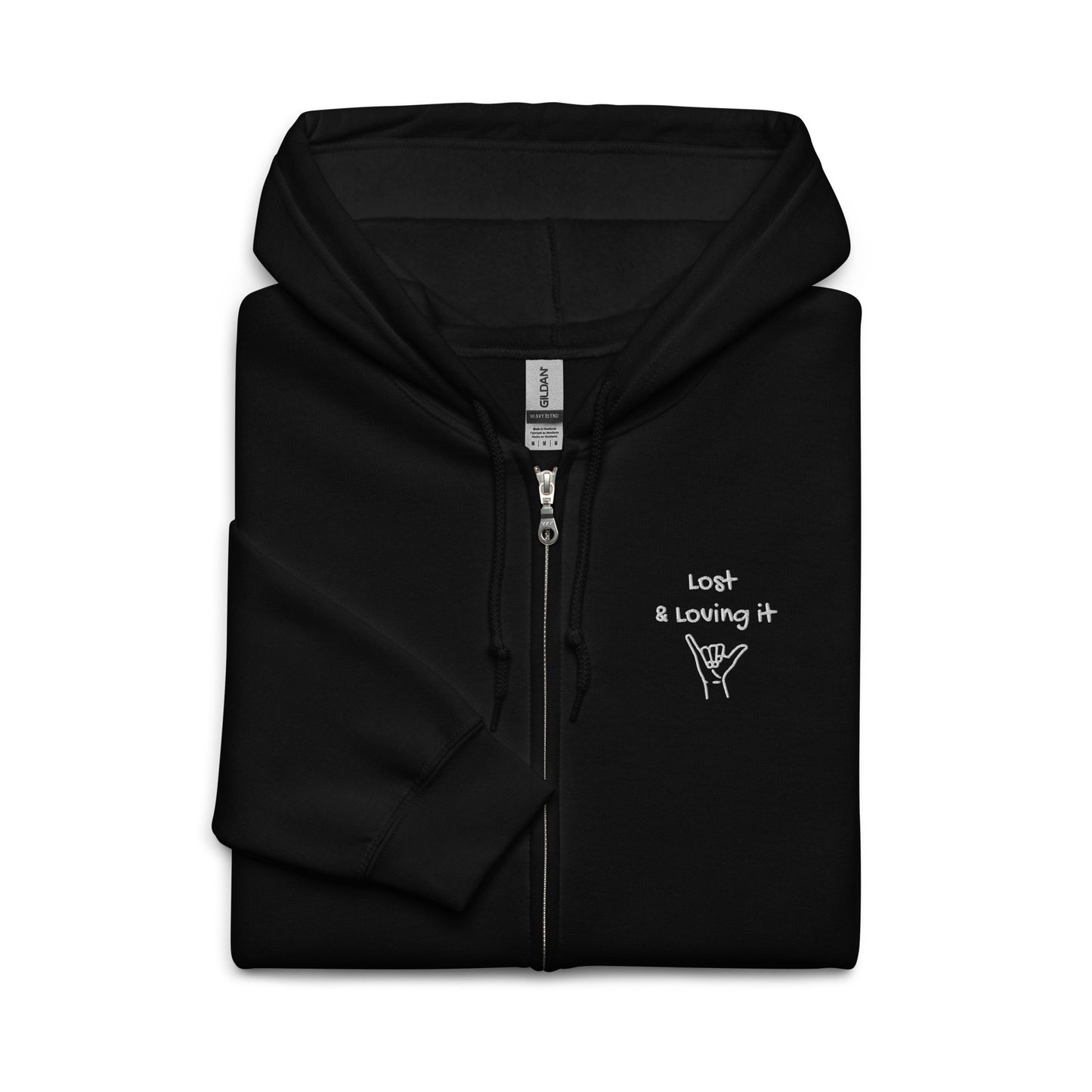 Lost and Loving it Embroidered Zip Up Hoodie – Blue or Black Hoodie | Mens Hoodie | Womens Hoodie - Travel Clothing