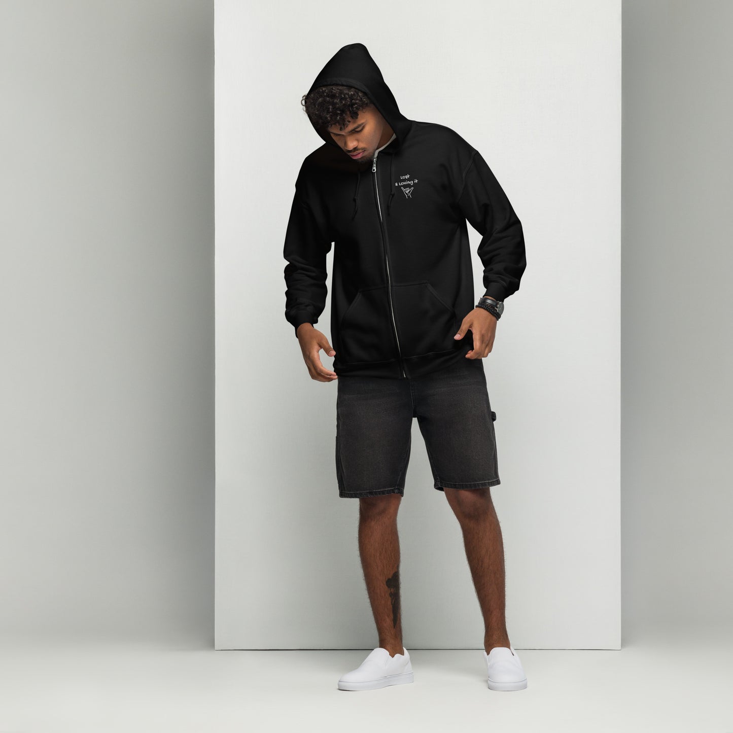 Lost and Loving it Embroidered Zip Up Hoodie – Blue or Black Hoodie | Mens Hoodie | Womens Hoodie - Travel Clothing