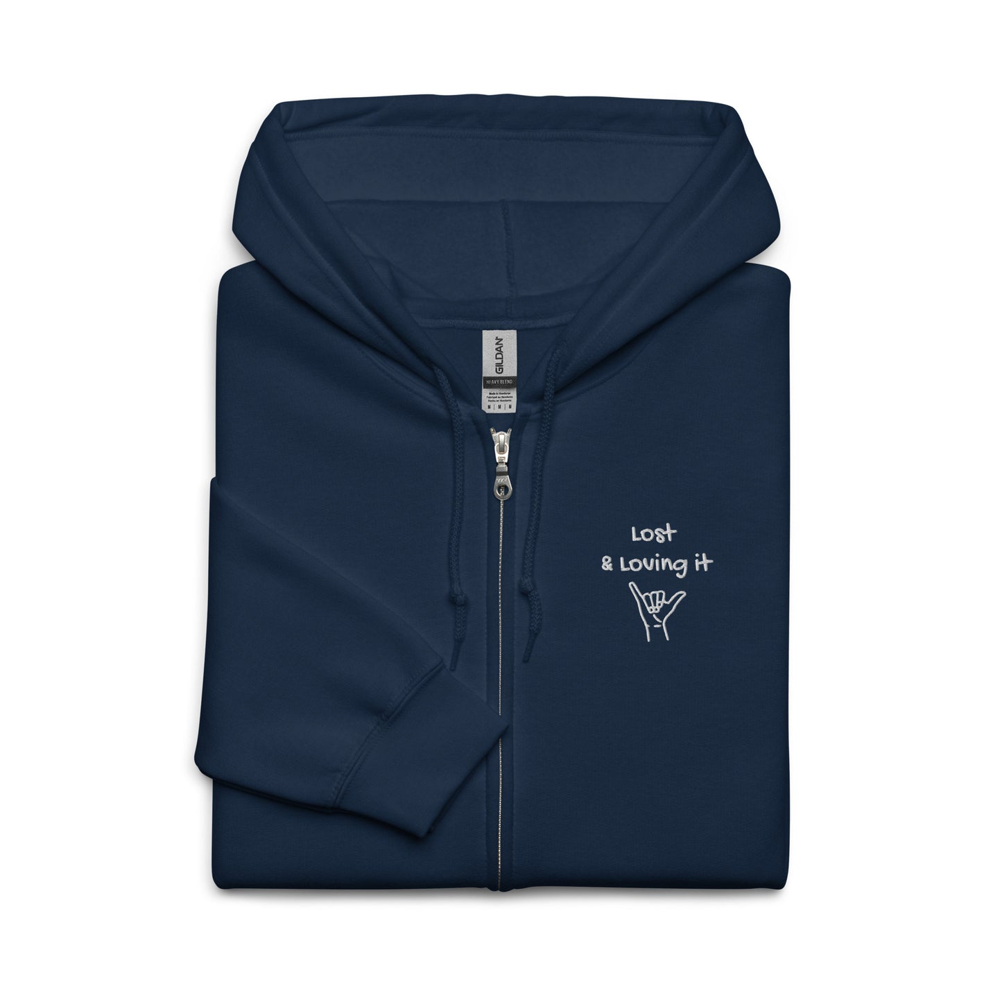 Lost and Loving it Embroidered Zip Up Hoodie – Blue or Black Hoodie | Mens Hoodie | Womens Hoodie - Travel Clothing