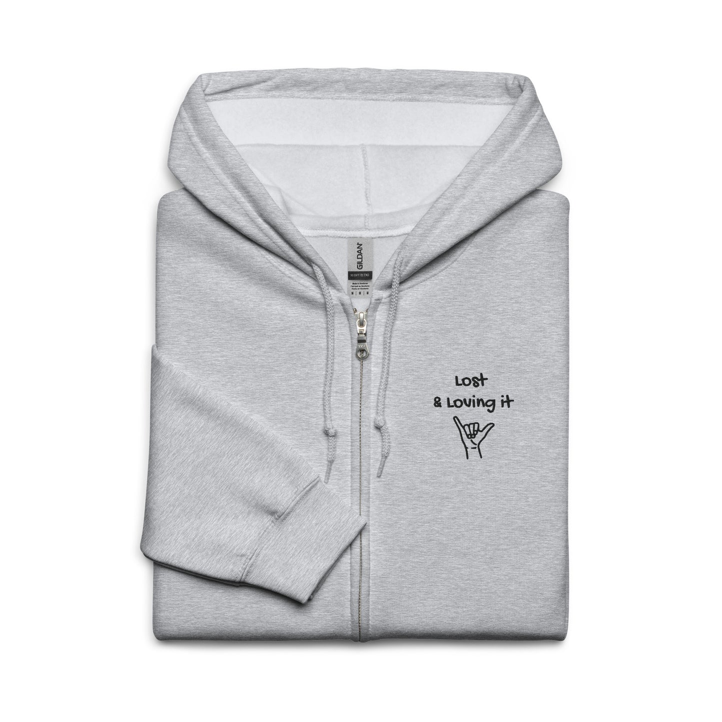 Lost and Loving it Embroidered Zip Up Hoodie – Grey or White Hoodie | Mens Hoodie | Womens Hoodie - Travel Clothing