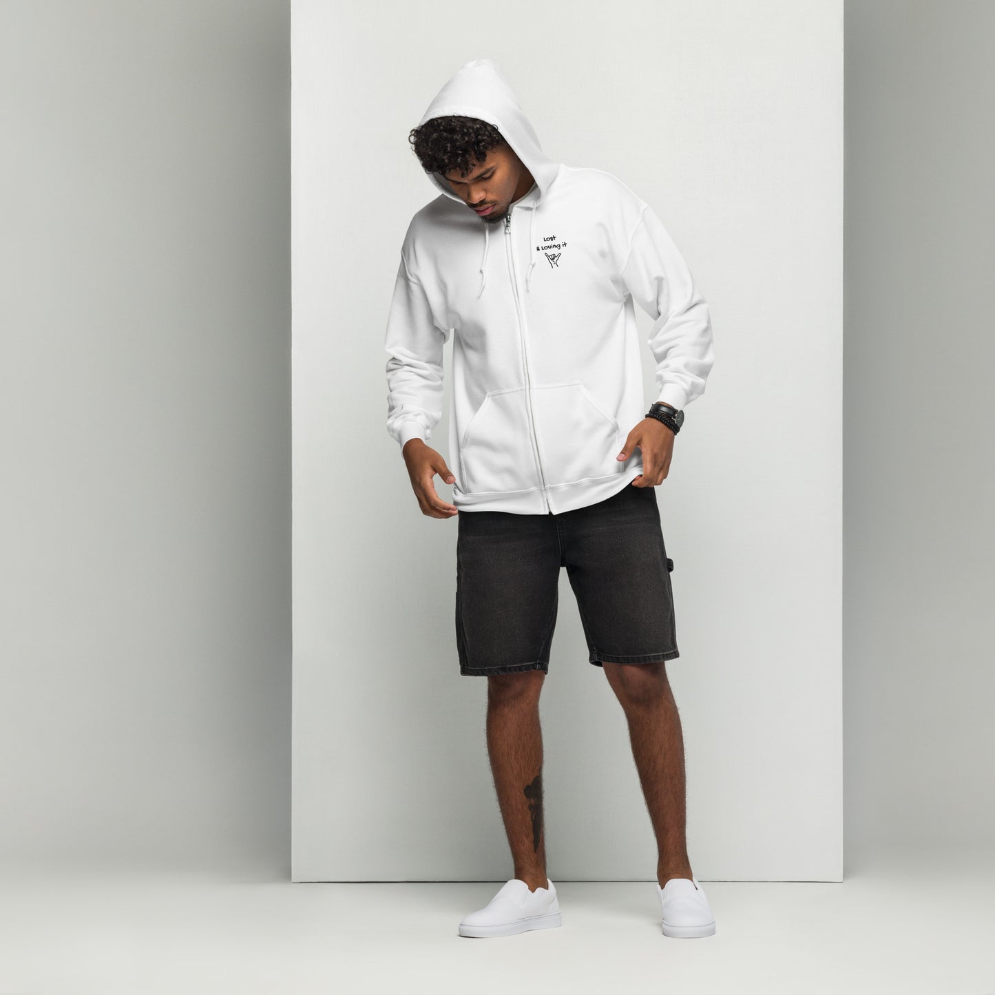 Lost and Loving it Embroidered Zip Up Hoodie – Grey or White Hoodie | Mens Hoodie | Womens Hoodie - Travel Clothing