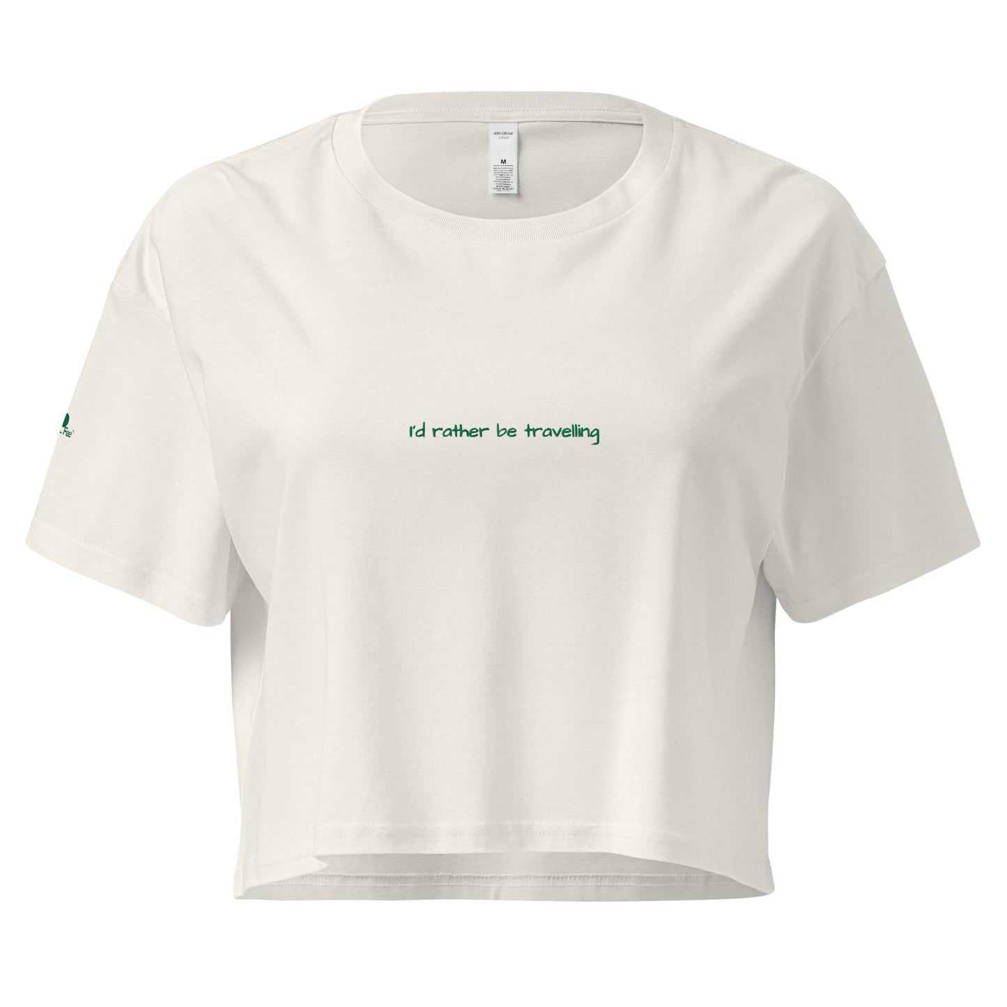I'd rather be travelling. White crop top for women. Women's cropped t-shirt. Embroidered t-shirt. travel gifts