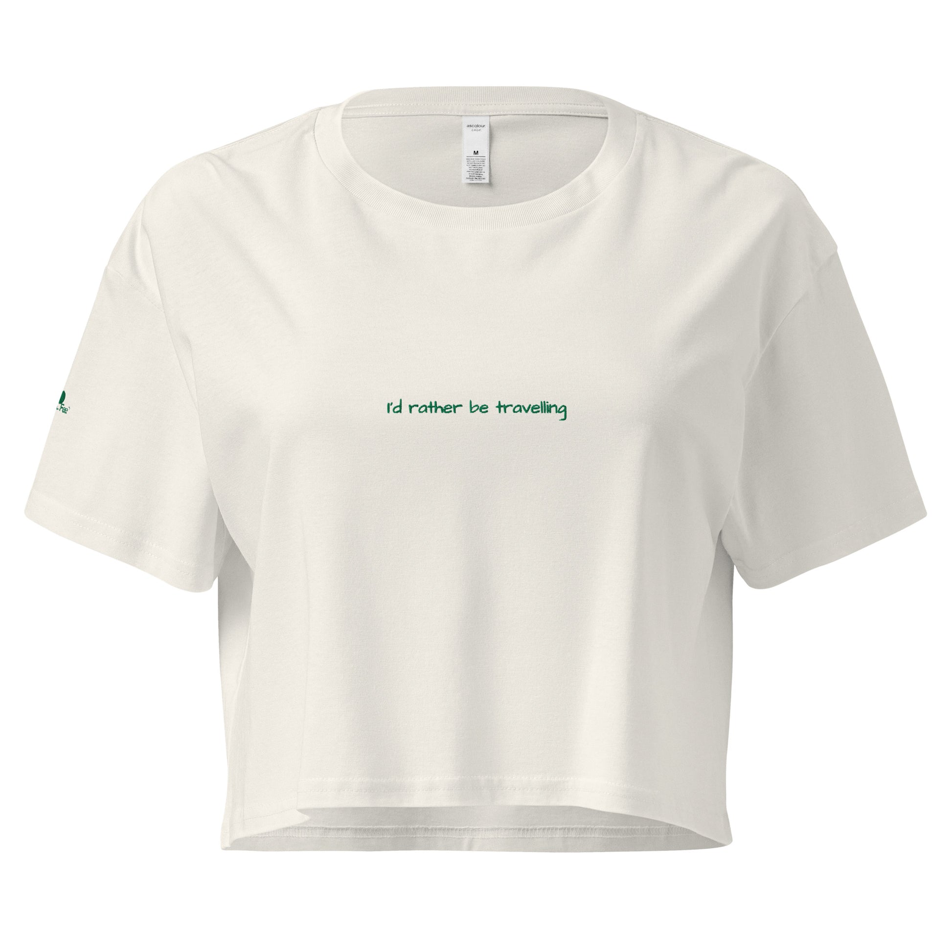I'd rather be travelling. White crop top for women. Women's cropped t-shirt. Embroidered t-shirt. travel gifts