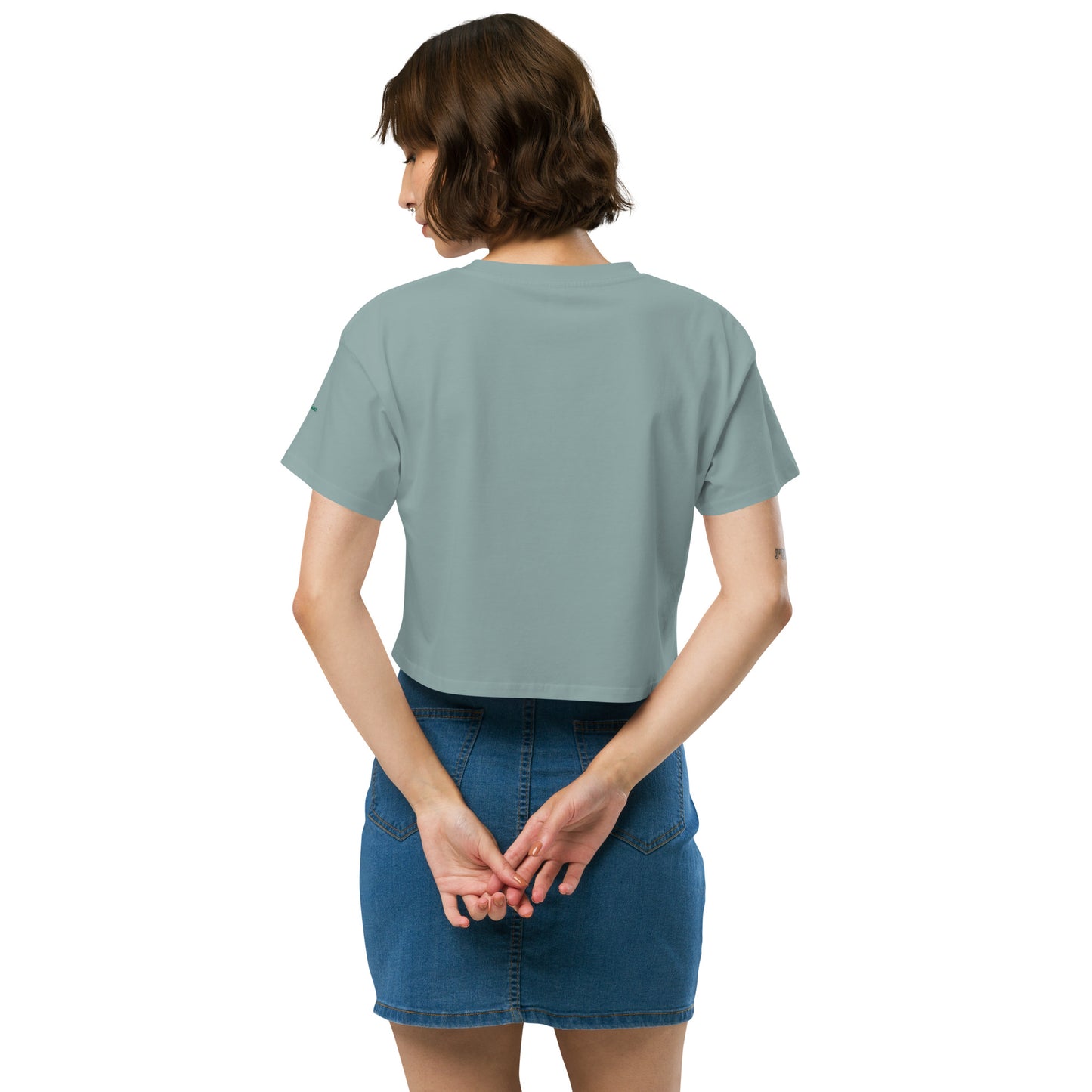 Women's crop top mint green. Embroidered out of office cropped t-shirt for travel enthusiasts. Travel inspired summer t-shirt. Unique travel gifts