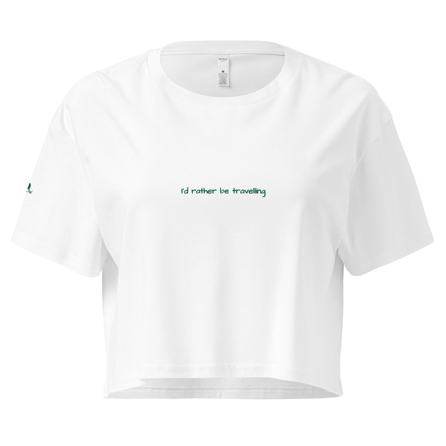 I'd rather be travelling. White crop top for women. Women's cropped t-shirt. Embroidered t-shirt. travel gifts