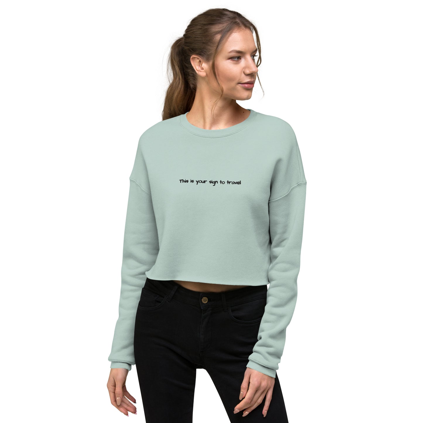 This is your sign to travel jumper. Mint green embroidered jumper. Women's cropped jumper. Unique travel gifts
