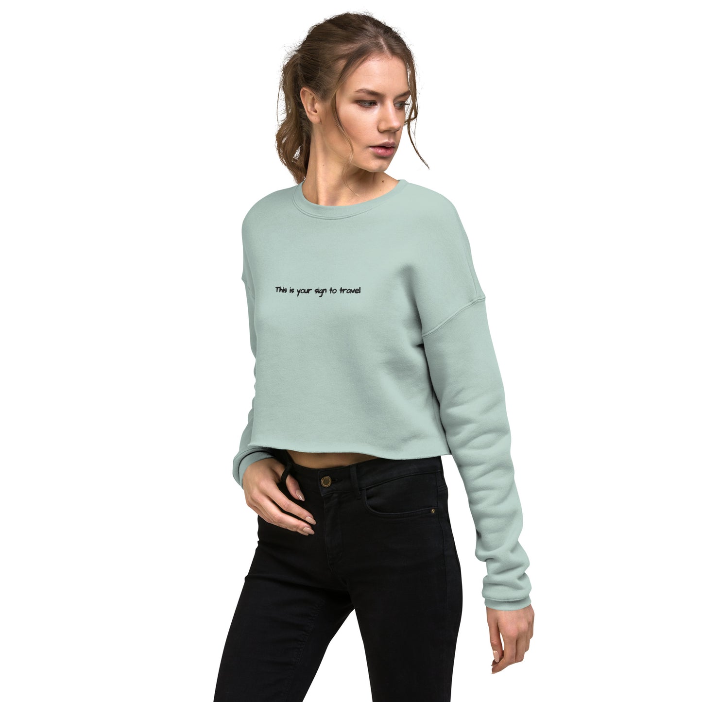 This is your sign to travel jumper. Mint green embroidered jumper. Women's cropped jumper. Unique travel gifts