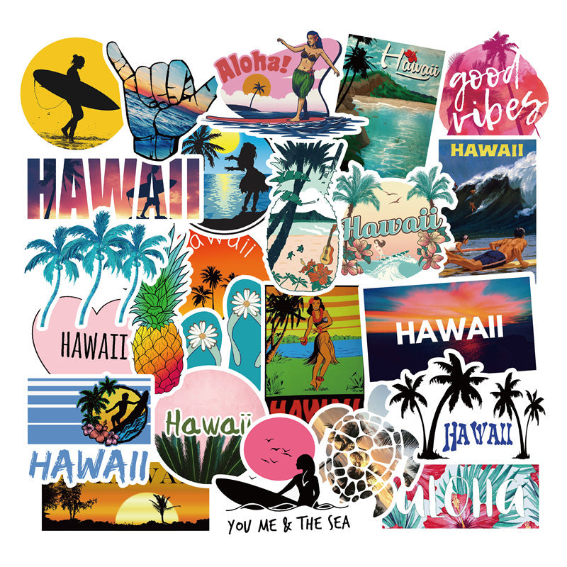 50 Hawaii Travel Stickers – Surfing & Tropical Travel Stickers for Suitcases, Luggage & Travel Journals