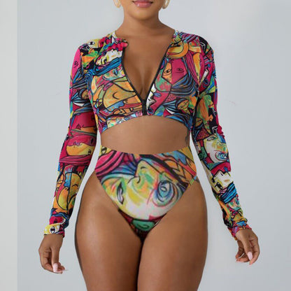 Women's long sleeve swim suit. Rash guard. Tummy control bathing suit. Long sleeve bikini for surfing. Swimsuit for snorkeling
