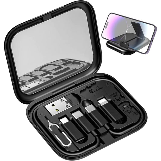 Compact Travel Mirror with Cable Organiser – USB, Type-C, Lightning & SIM Ejector | Tribe Feel  Travel Gadgets