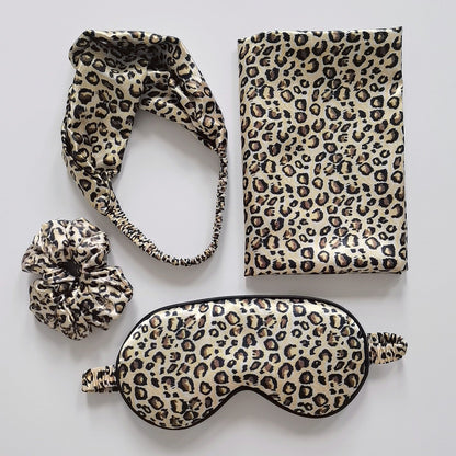 Leopard Print Luxury Sleep Gift Set – 4-Piece Silky Soft Travel Essential | Tribe Feel  Travel Gadgets