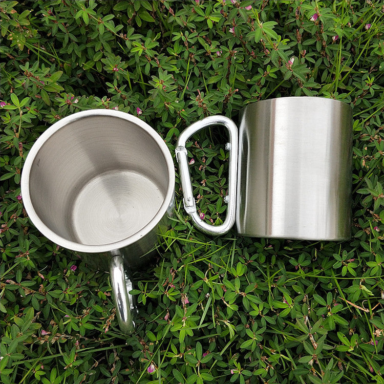 Portable Stainless Steel Cup For Camping Traveling Outdoor Cup With Handle Carabiner Backpacking Hiking Cups – Travel Accessories - Tribe Feel