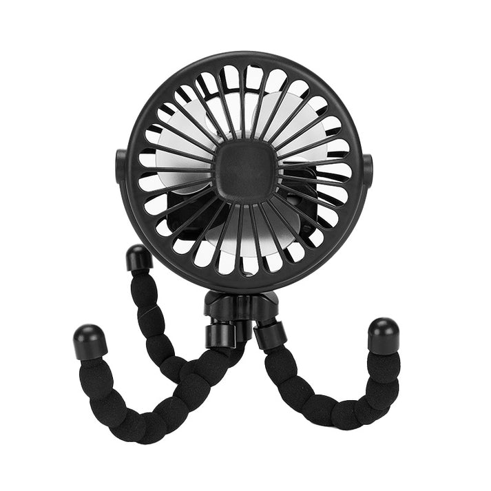 Compact travel fan with flexible stand for camping trips