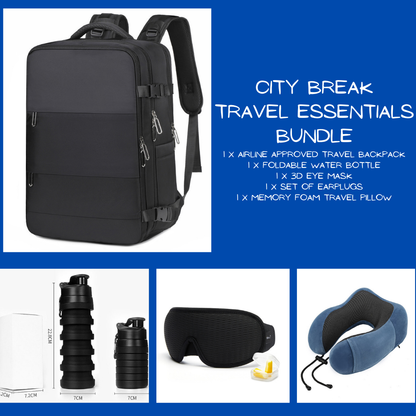 City Break Travel Essentials Bundle – Carry on Backpack, high quality travel accessories on a budget