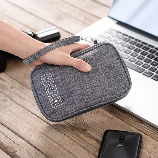 Grey Compact Cable Organiser Bag – Portable Travel Electronics Case for Cables, Chargers & Accessories -  Electronic and gadgets