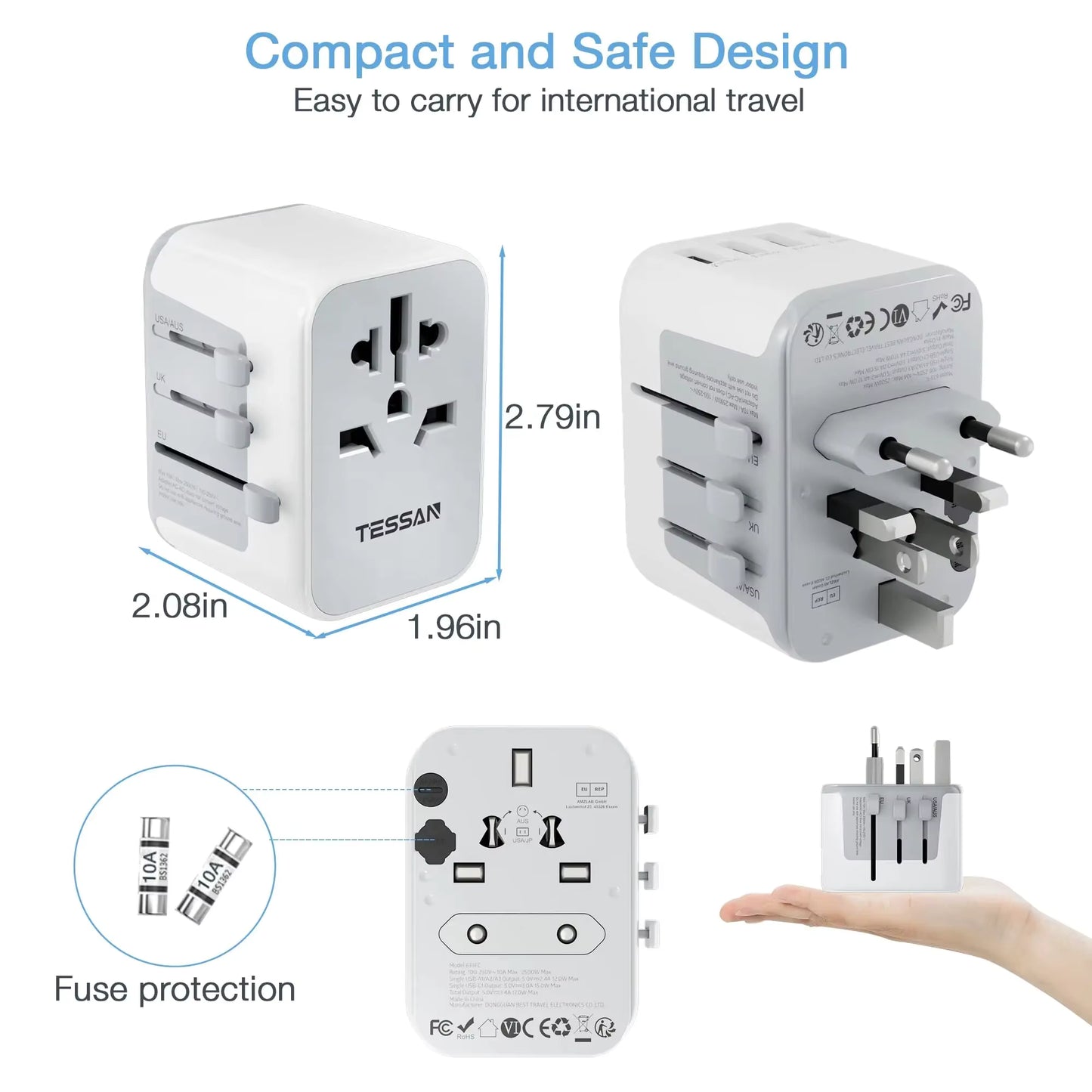 Universal Travel Adapter for UK travellers - Multi-device with USB and Type C ports  Travel Essentials