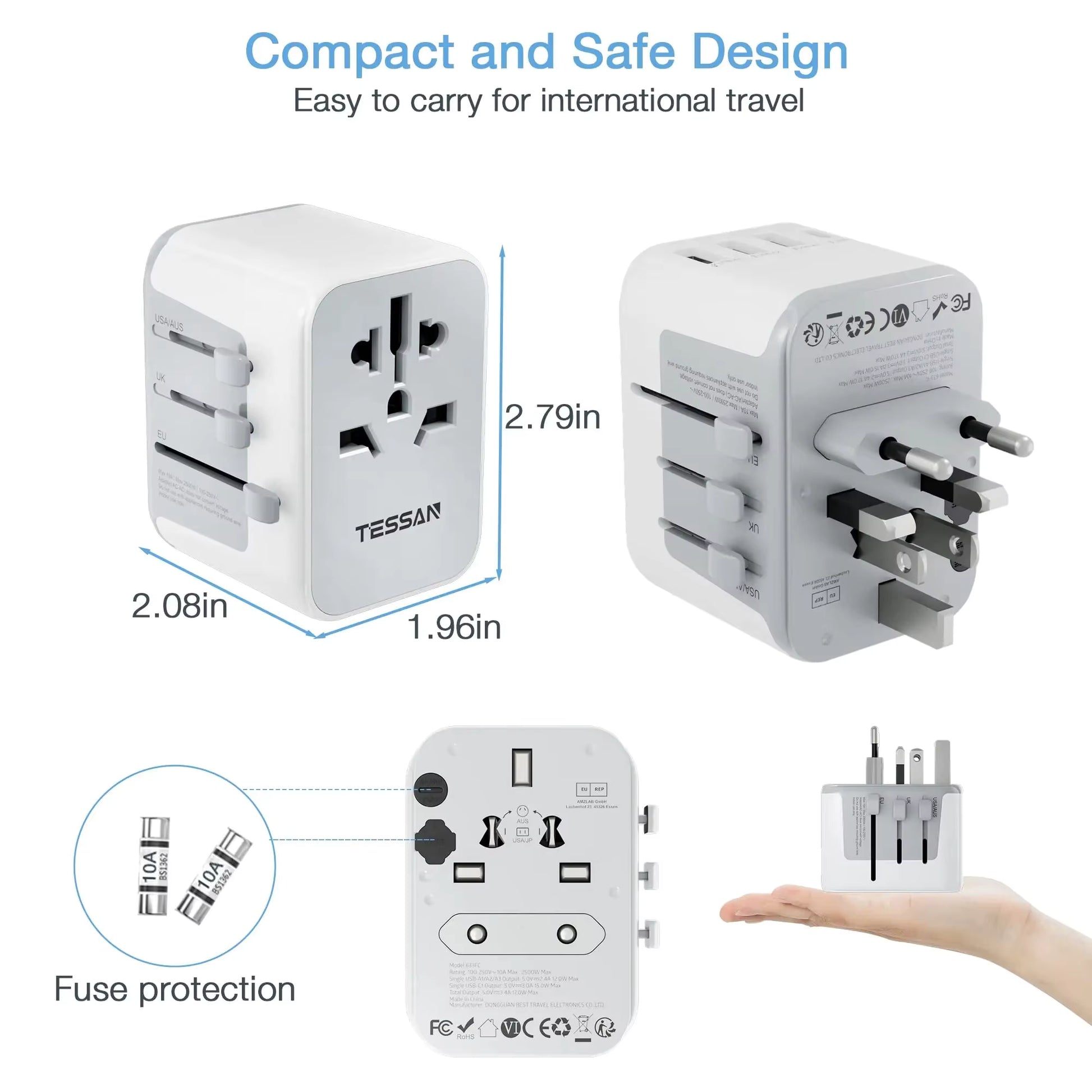 Universal Travel Adapter for UK travellers - Multi-device with USB and Type C ports  Travel Essentials