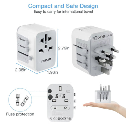 Universal Travel Adapter for UK travellers - Multi-device with USB and Type C ports  Travel Essentials