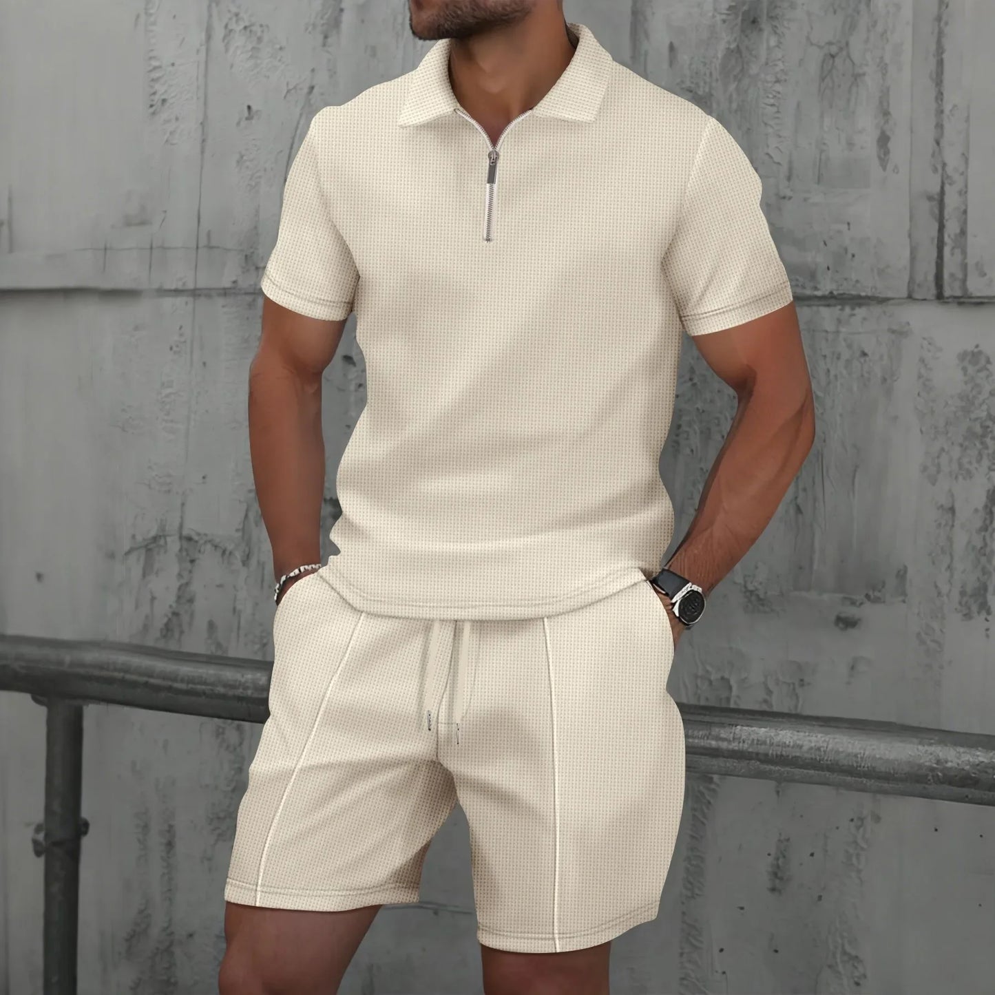 Men’s Zip Polo and Short Set | Summer Holiday & Airport Outfit | Tribe Feel  Travel Clothes