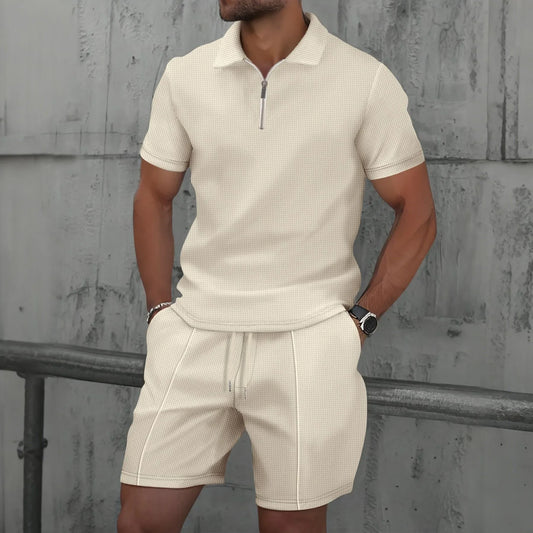 Men’s Zip Polo and Short Set | Summer Holiday & Airport Outfit | Tribe Feel  Travel Clothes