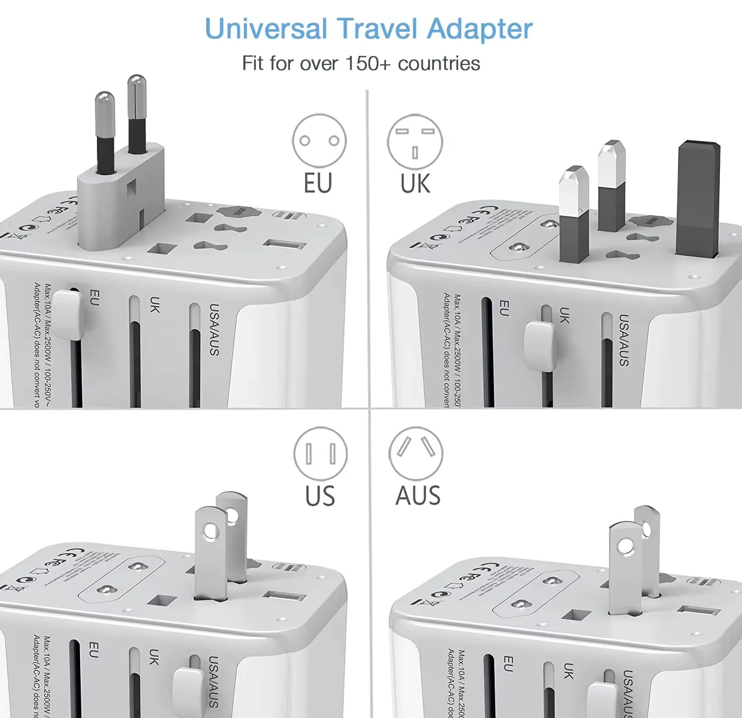 Universal Travel Adapter for UK travellers - Multi-device with USB and Type C ports  Travel Essentials