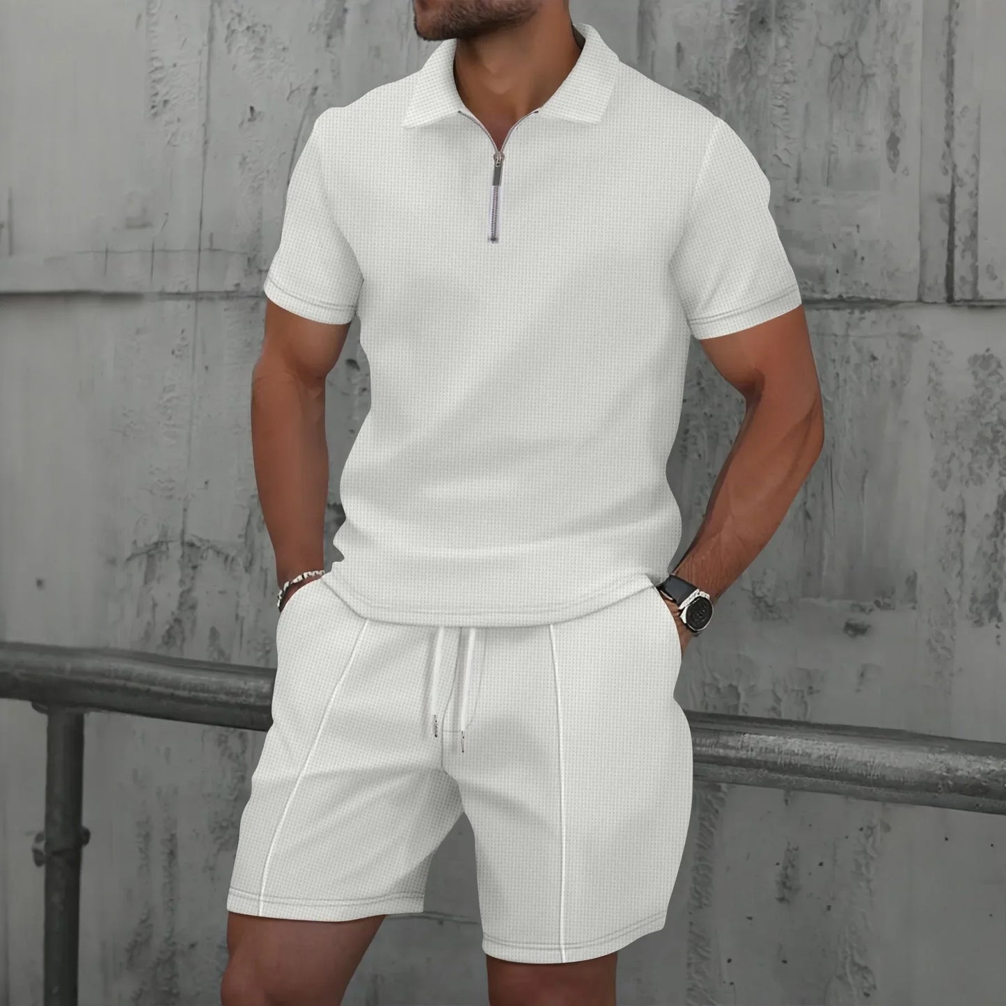 Men’s Zip Polo and Short Set | Summer Holiday & Airport Outfit | Tribe Feel  Travel Clothes