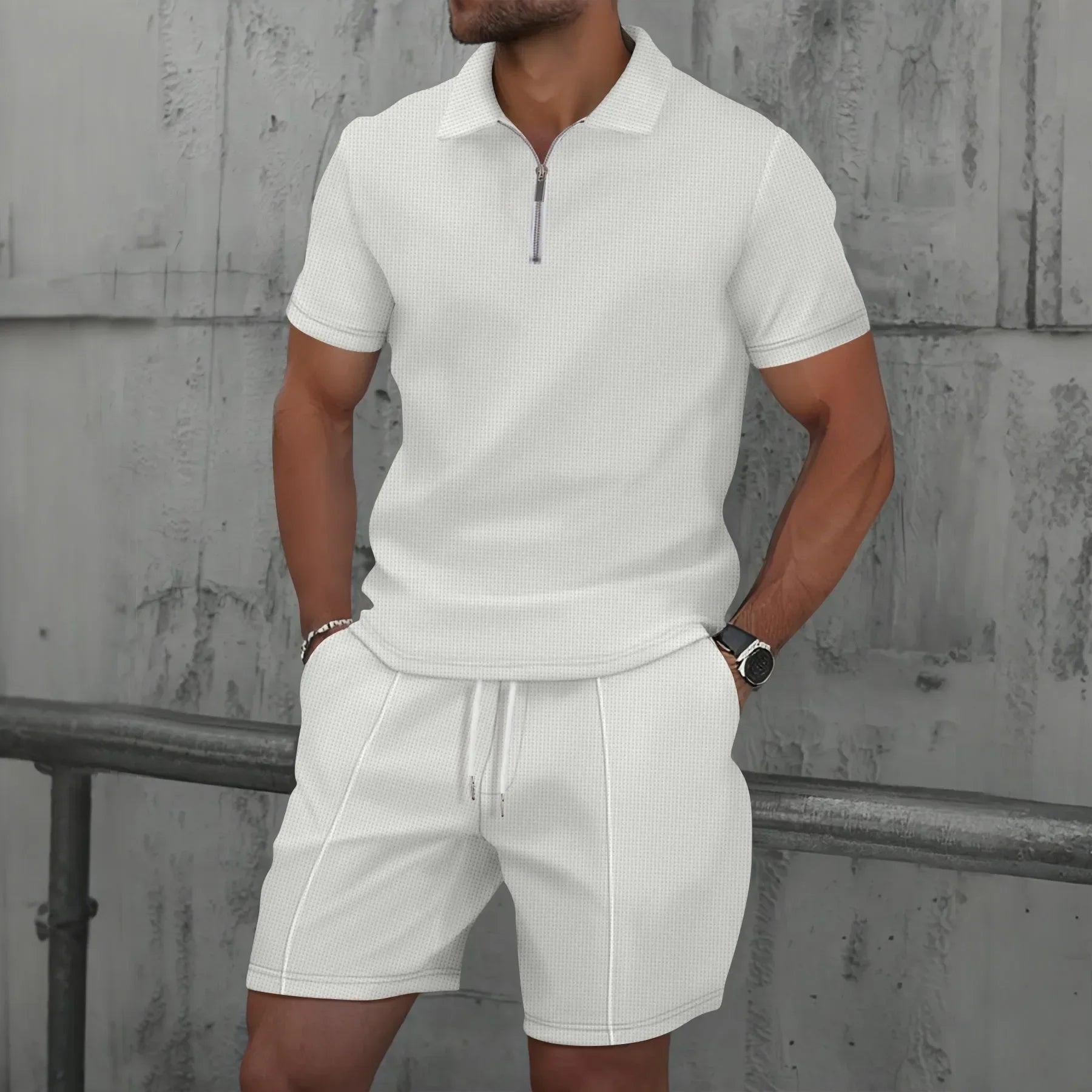 Men’s Zip Polo and Short Set | Summer Holiday & Airport Outfit | Tribe Feel  Travel Clothes