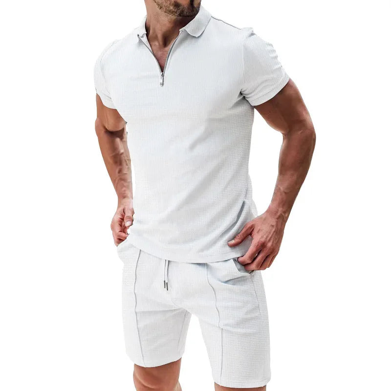 Men’s Zip Polo and Short Set | Summer Holiday & Airport Outfit | Tribe Feel  Travel Clothes