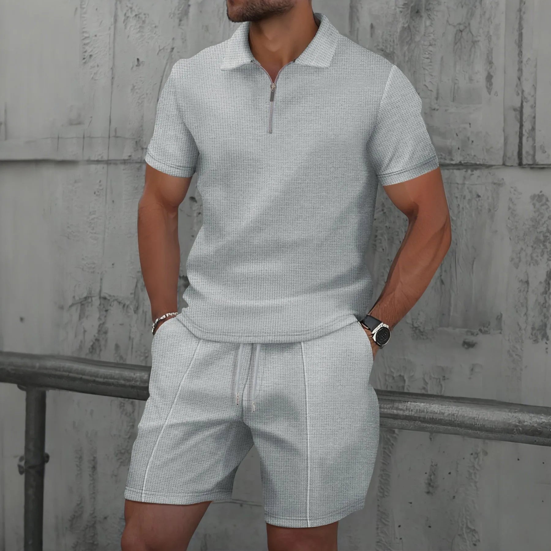 Men’s Zip Polo and Short Set | Summer Holiday & Airport Outfit | Tribe Feel  Travel Clothes
