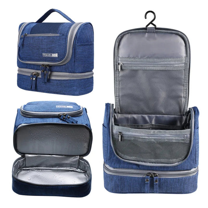 Hanging toiletry bag with waterproof wet compartment