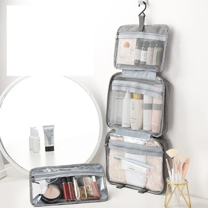 Hanging toiletry bag with removable pouch and 4 compartments