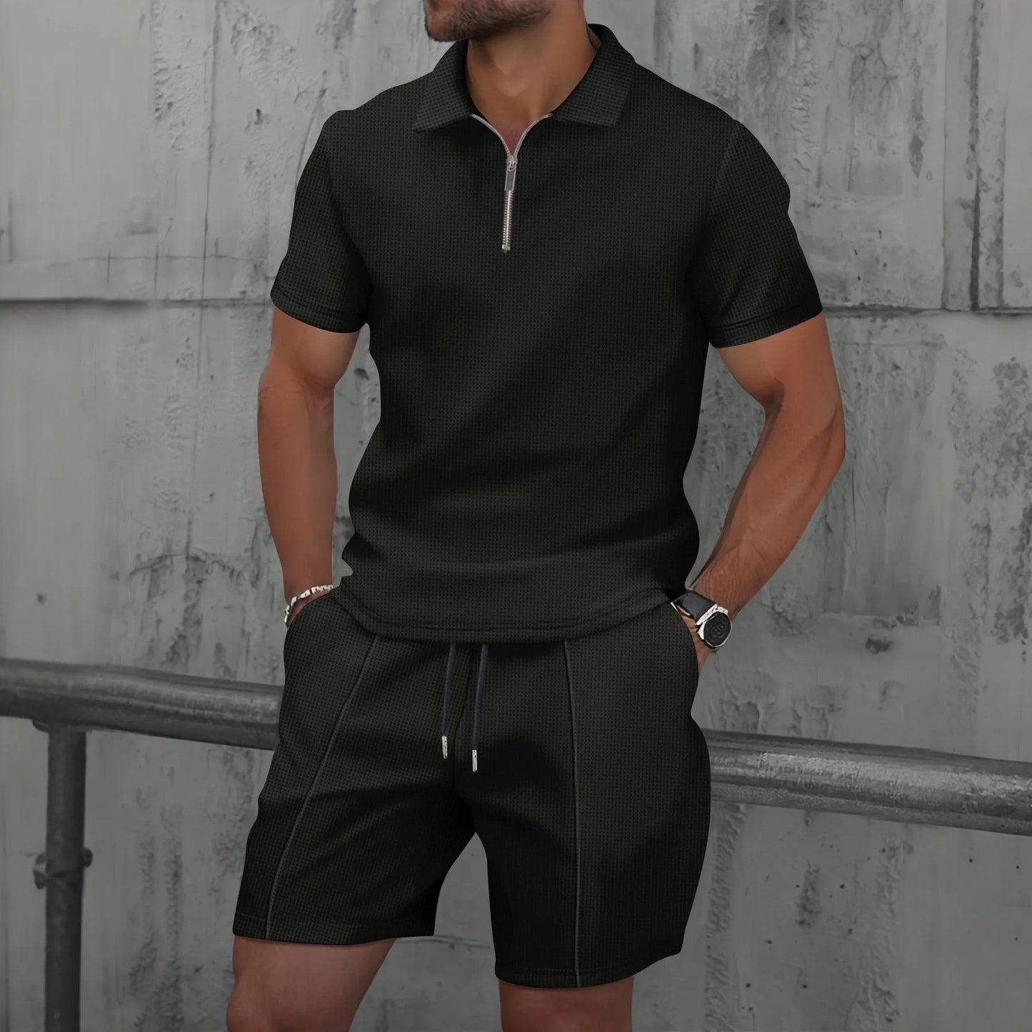 Men’s Zip Polo and Short Set | Summer Holiday & Airport Outfit | Tribe Feel  Travel Clothes