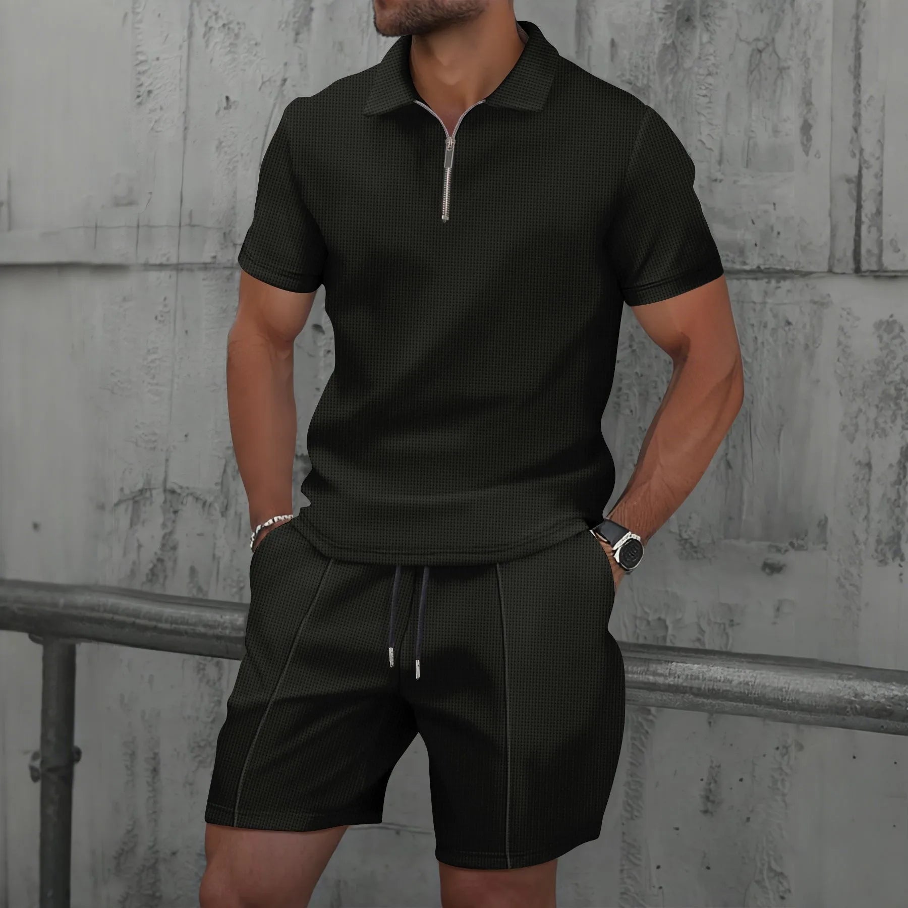 Men’s Zip Polo and Short Set | Summer Holiday & Airport Outfit | Tribe Feel  Travel Clothes
