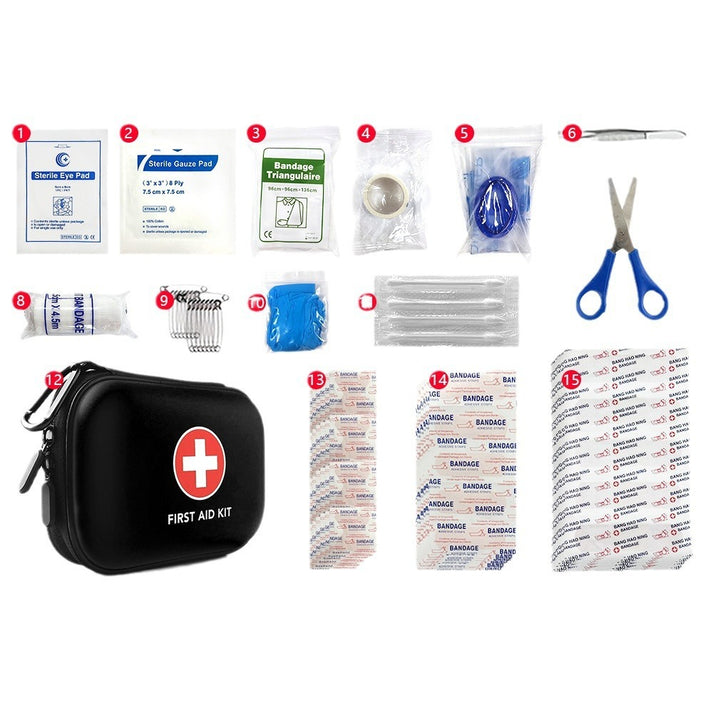 Emergency medical kit for camping and travel trips