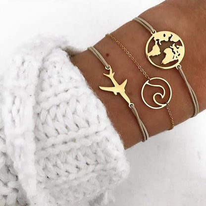 Three-Piece World Map Bracelet Set – Travel-Inspired Jewellery – Travel gift for her