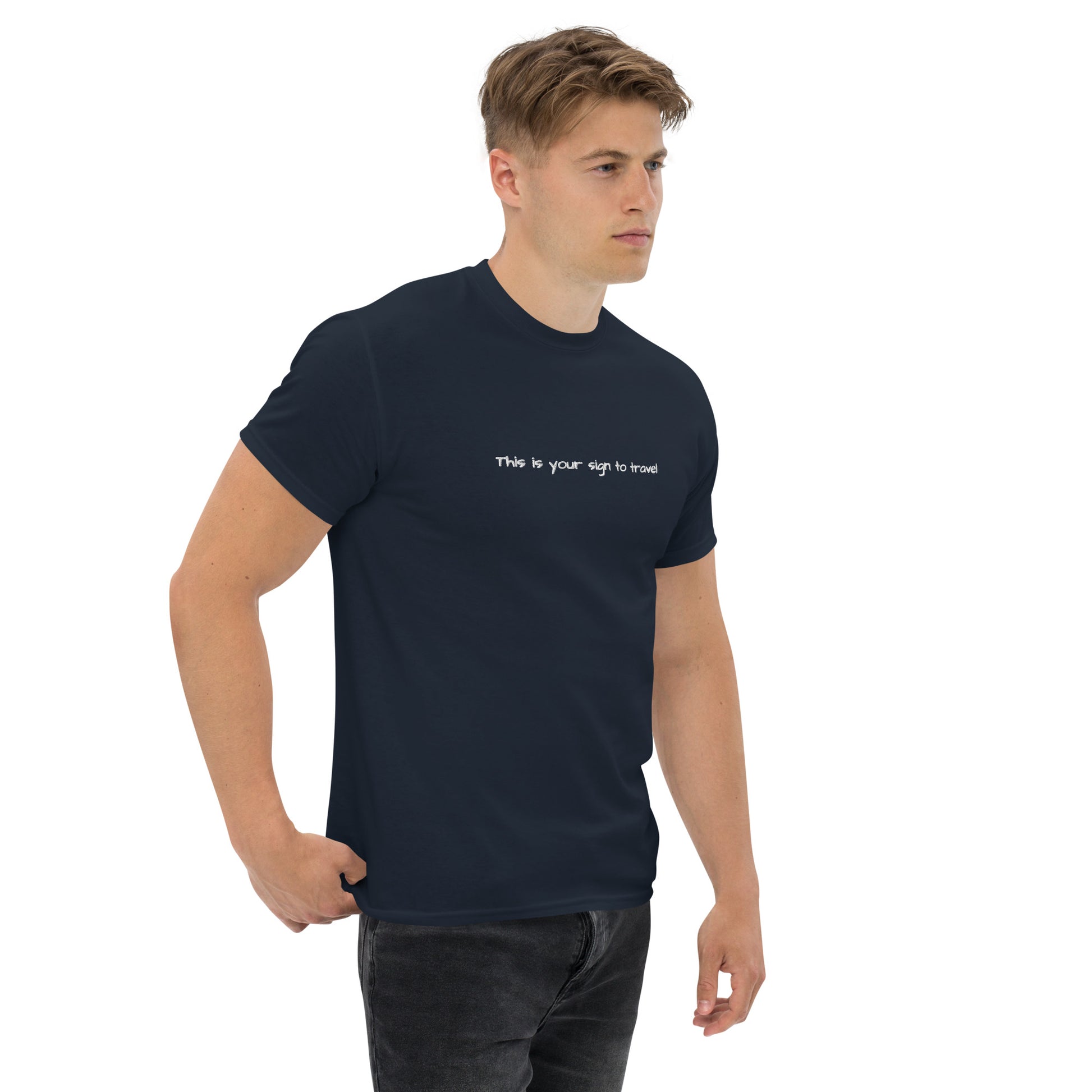 Travel inspired t-shirt. Travel gifts. This is your sign to travel. Unique travel gifts for men. Black short sleeve tee for travel enthusiasts.
