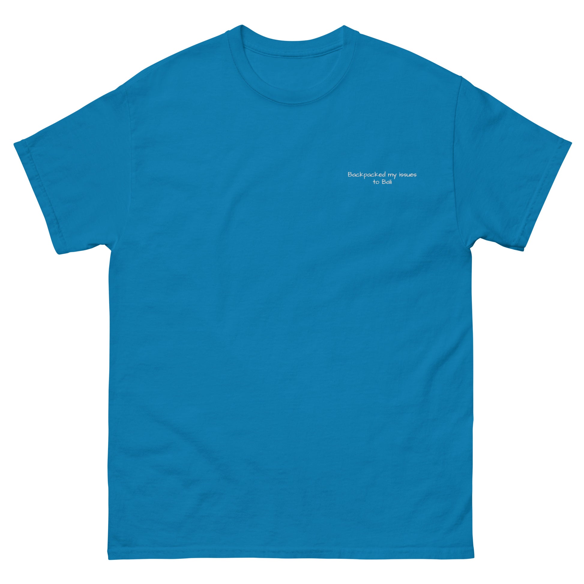 Backpacked my issues to Bali Unisex Embroidered tee for travellers -  Travel Clothing