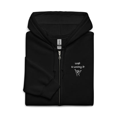Lost and Loving it Embroidered Zip Up Hoodie – Blue or Black Hoodie | Mens Hoodie | Womens Hoodie -   Travel Clothing