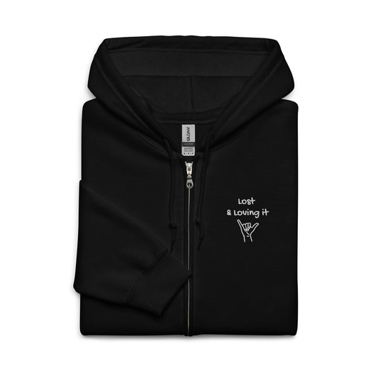 Lost and Loving it Embroidered Zip Up Hoodie – Blue or Black Hoodie | Mens Hoodie | Womens Hoodie -   Travel Clothing