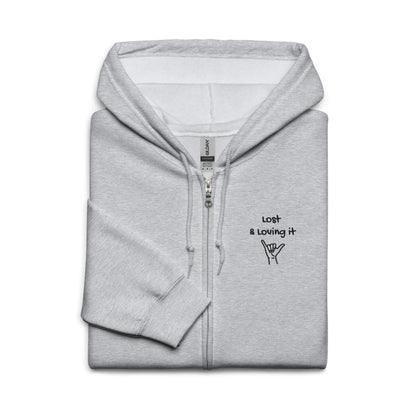 Lost and Loving it Embroidered Zip Up Hoodie – Grey or White Hoodie | Mens Hoodie | Womens Hoodie -  Travel Clothing