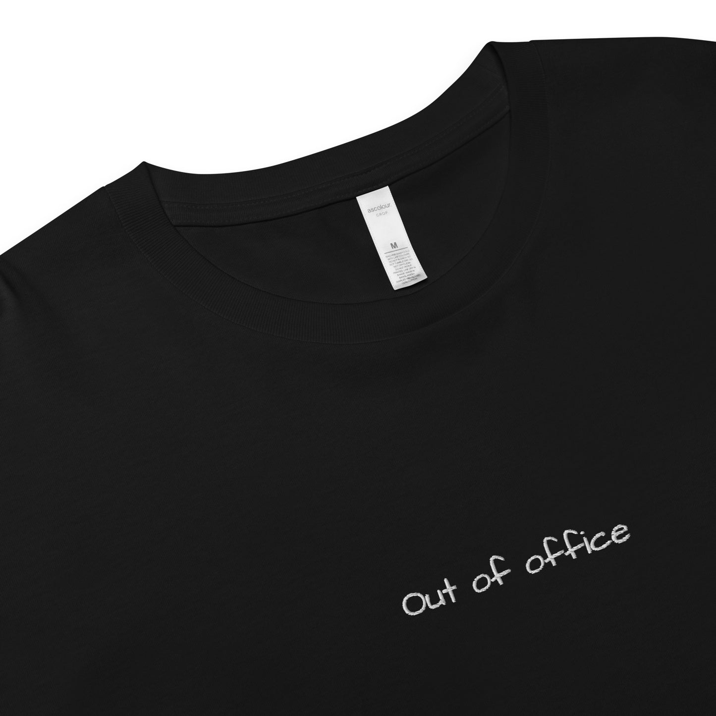 Women's crop top black. Embroidered out of office cropped t-shirt for travel enthusiasts. Travel inspired summer t-shirt. Unique travel gifts