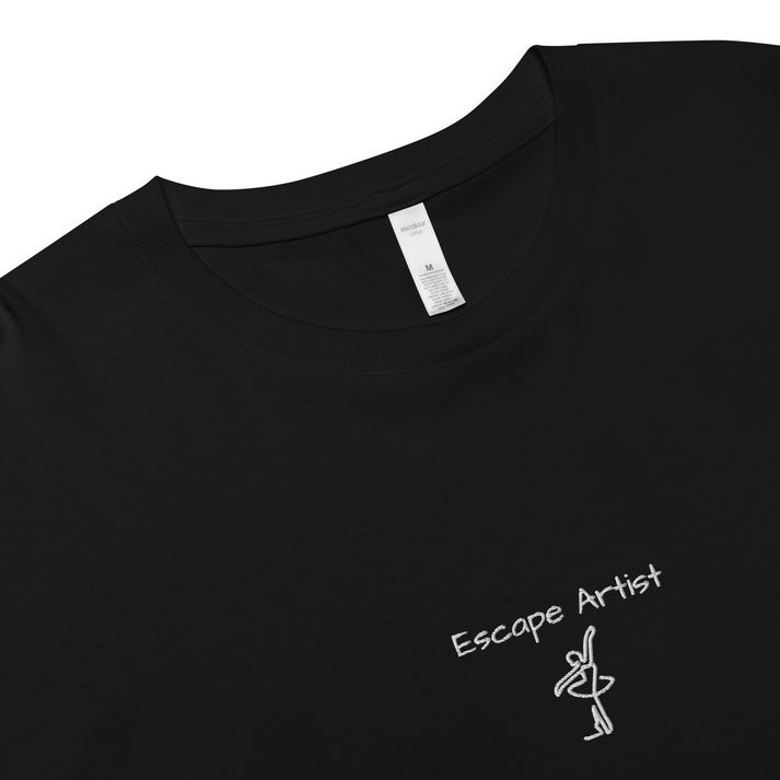 Escape Artist crop top front view, travel gift women crop top