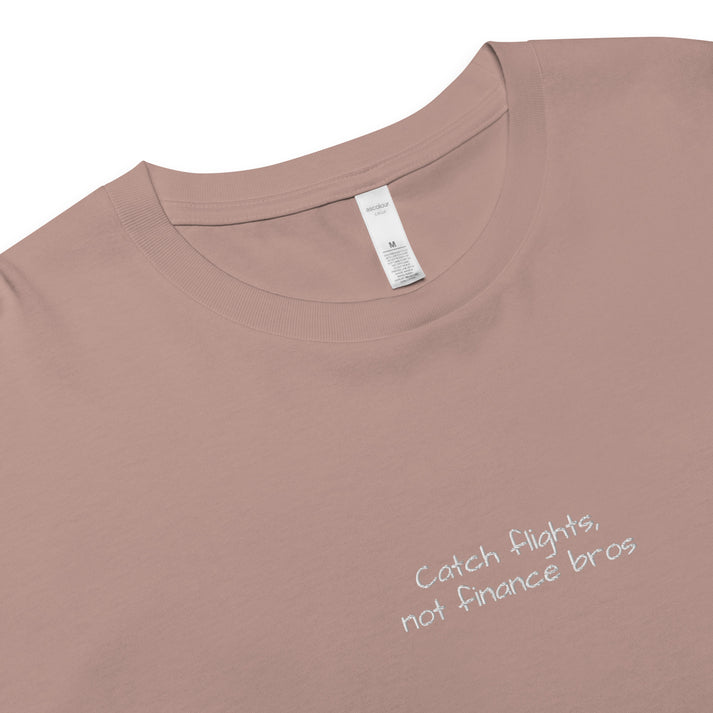 Catch Flights crop top front view, travel inspired womens crop top