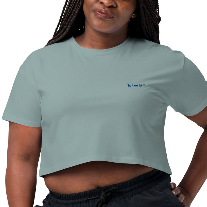 To The Sea embroidered crop top back view, womens crop top