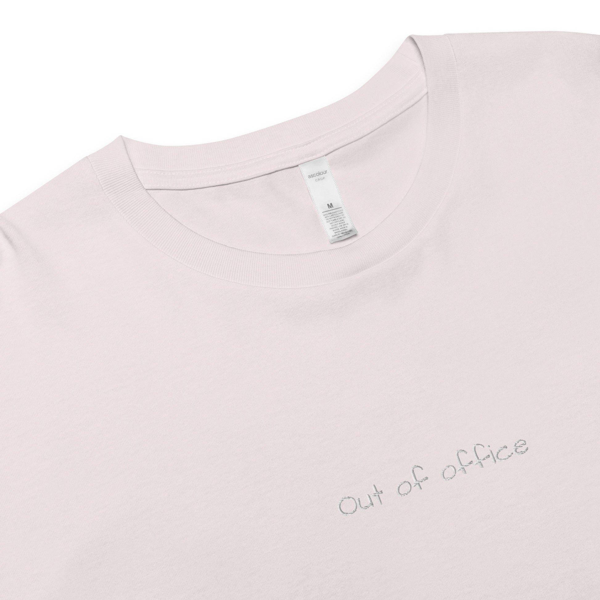 Women's crop top orchid. Embroidered out of office cropped t-shirt for travel enthusiasts. Travel inspired summer t-shirt. Unique travel gifts