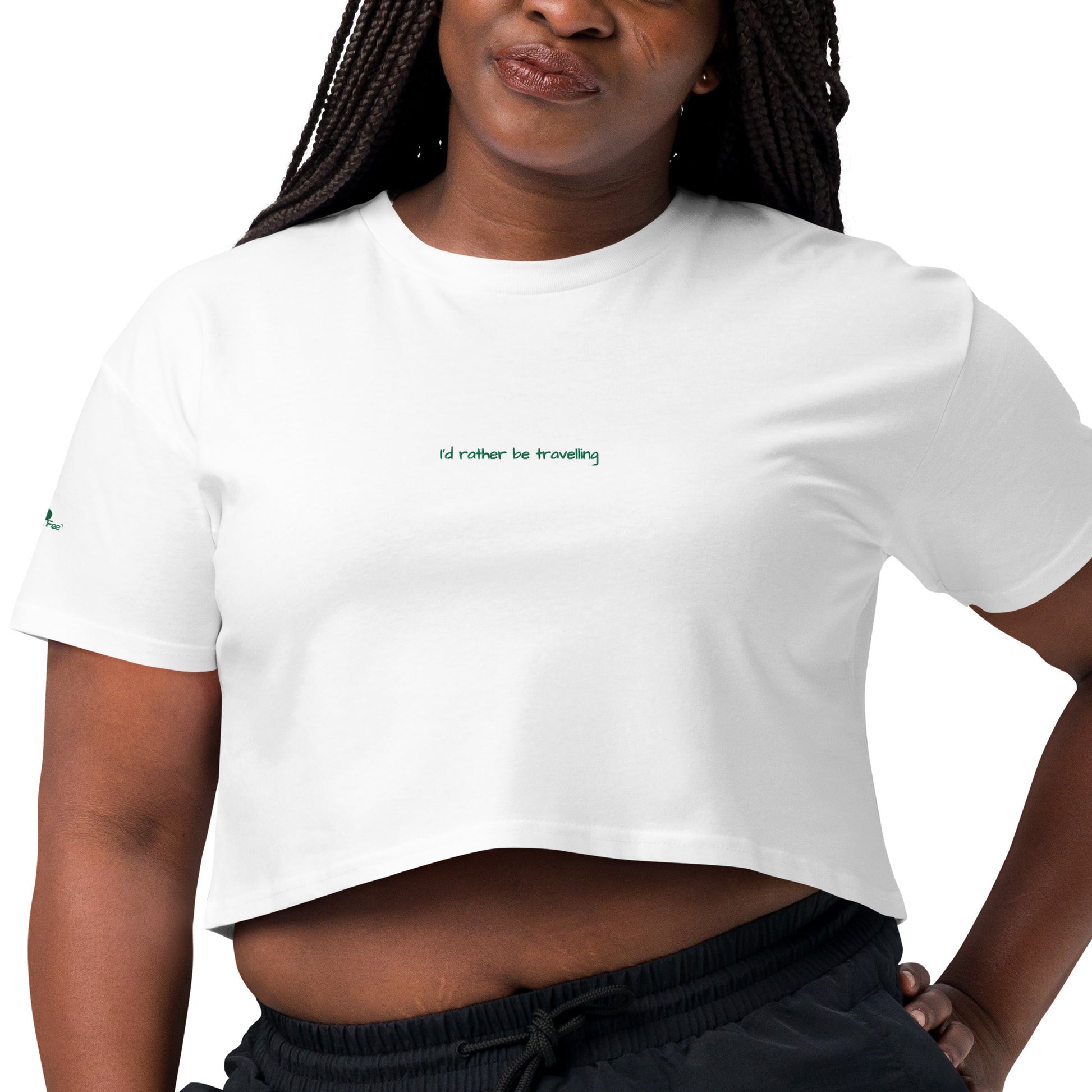 I'd rather be travelling. White crop top for women. Women's cropped t-shirt. Embroidered t-shirt. travel gifts