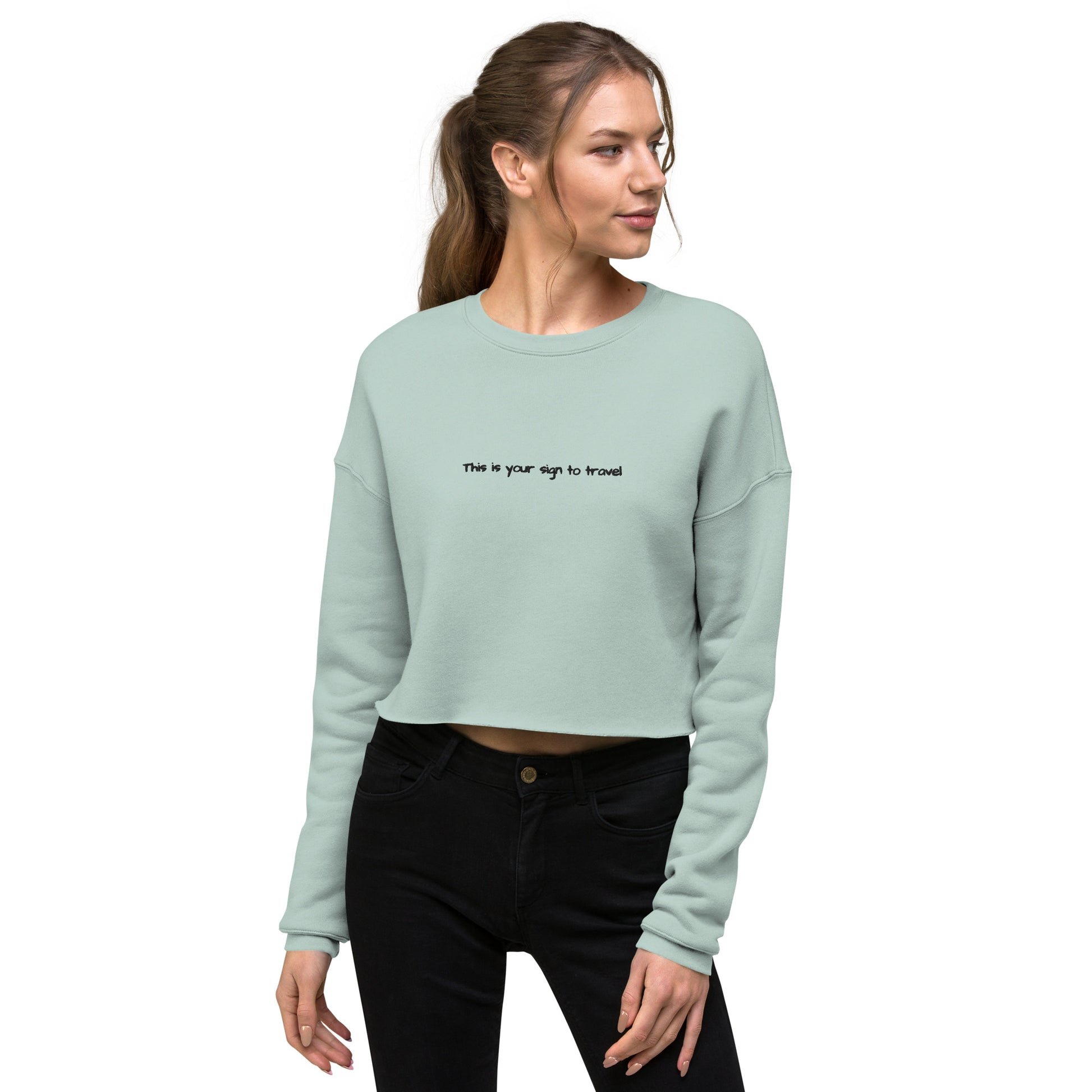 This is your sign to travel jumper. Mint green embroidered jumper. Women's cropped jumper. Unique travel gifts